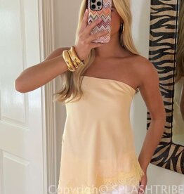 Satin Asymmetrical Strapless Top With Lace Trim