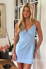 Linen Scallop V Neck Mini Dress