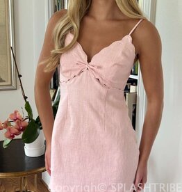 Linen Scallop V Neck Mini Dress