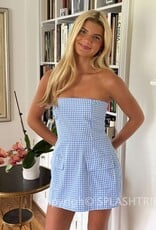 Front Pocket A Line Strapless Gingham Mini Dress
