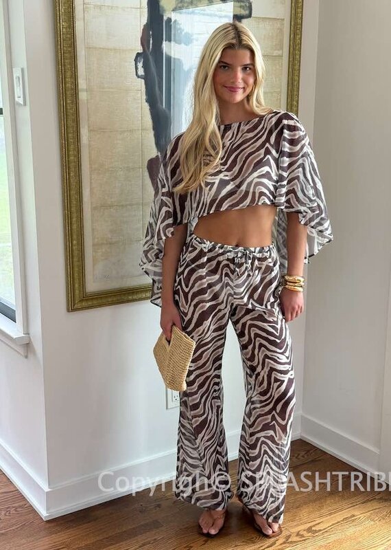 Zebra Poncho Wide Leg Pant Set