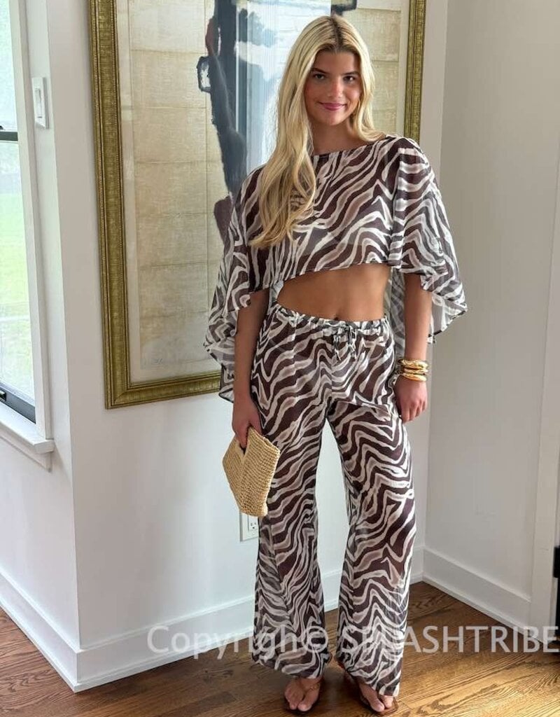 Zebra Poncho Wide Leg Pant Set