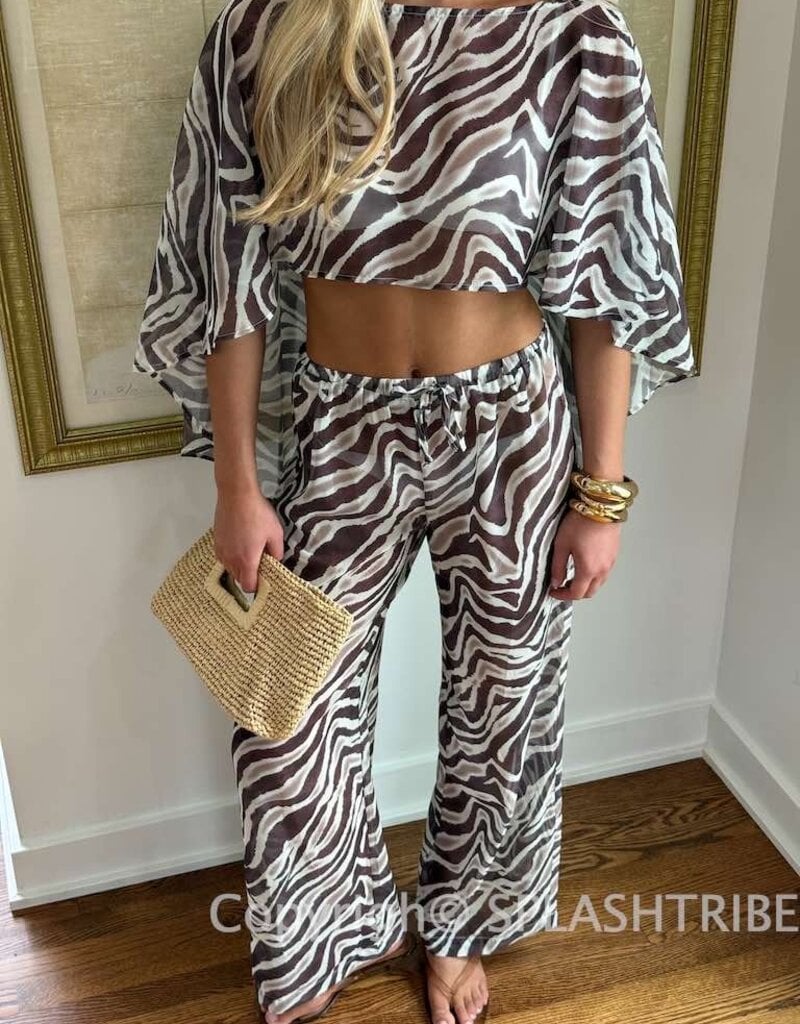Zebra Poncho Wide Leg Pant Set