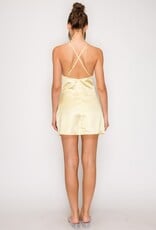 Amelia Lace Trim Satin Slip Mini Dress