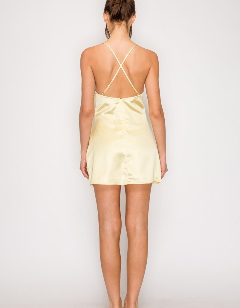 Amelia Lace Trim Satin Slip Mini Dress