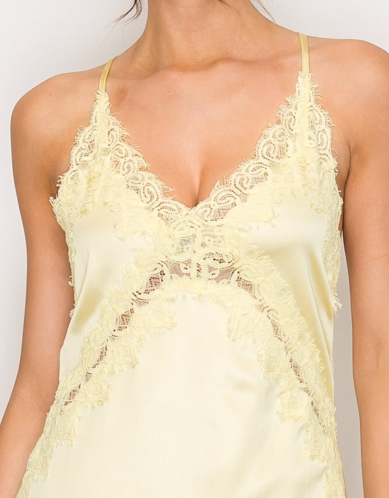 Amelia Lace Trim Satin Slip Mini Dress