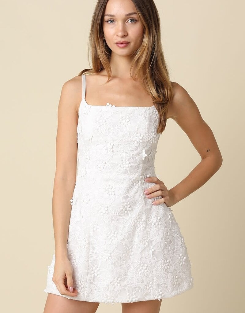 Embroidered Floral Square Neck Mini Dress