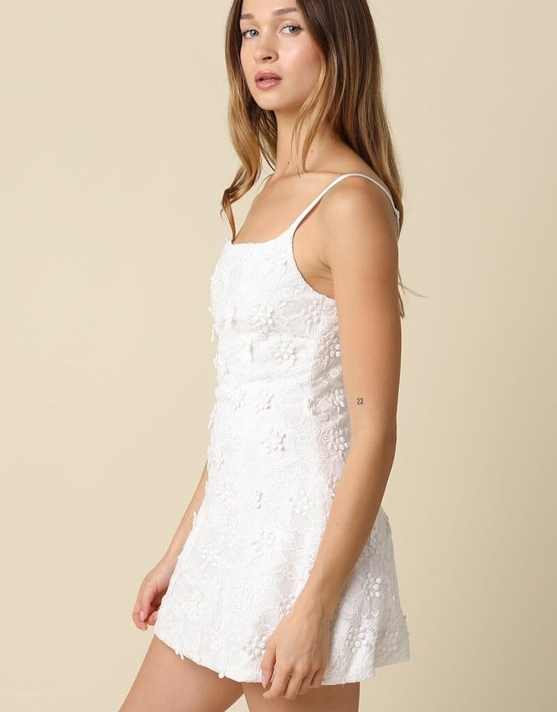 Embroidered Floral Square Neck Mini Dress