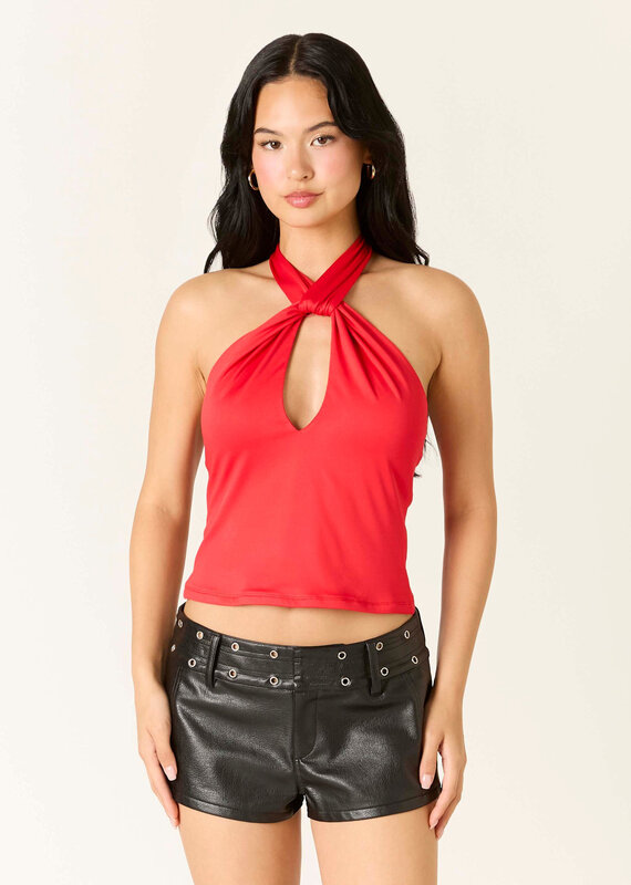 Twist Keyhole Cutout Halter Top