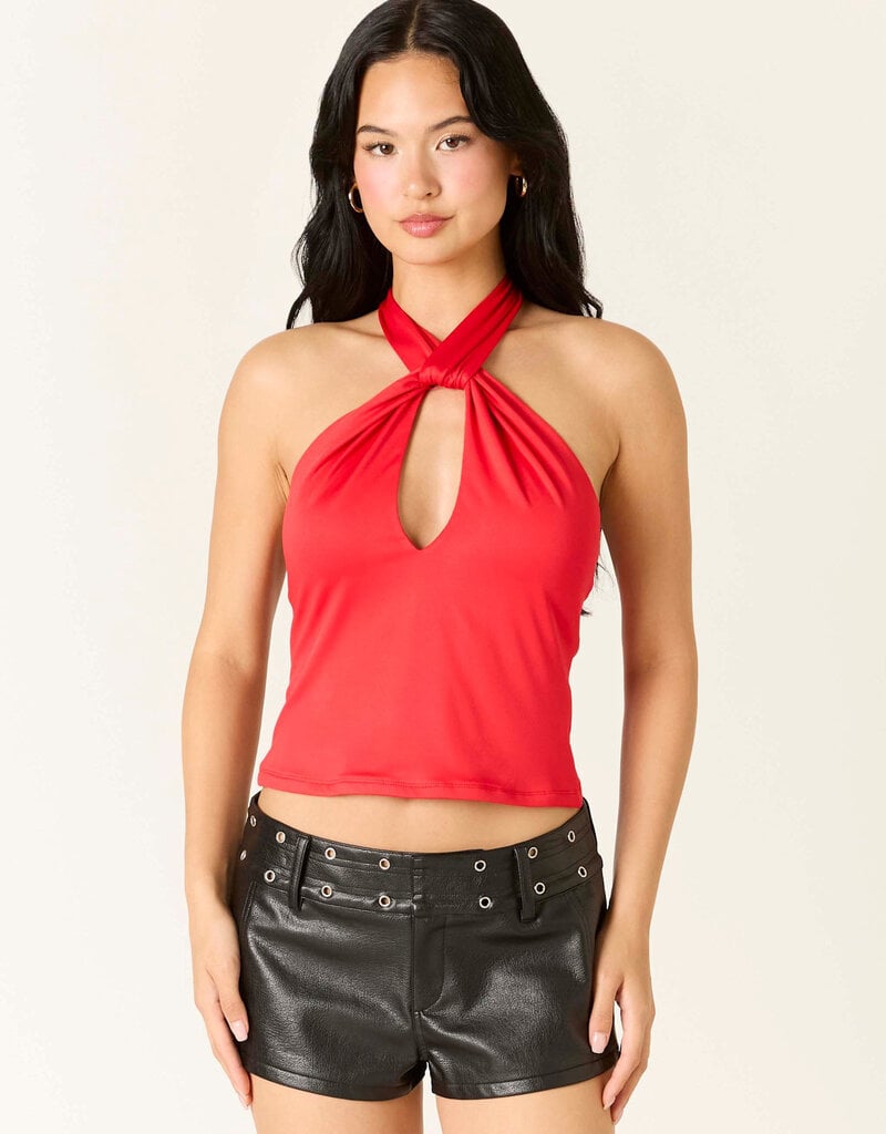 Twist Keyhole Cutout Halter Top