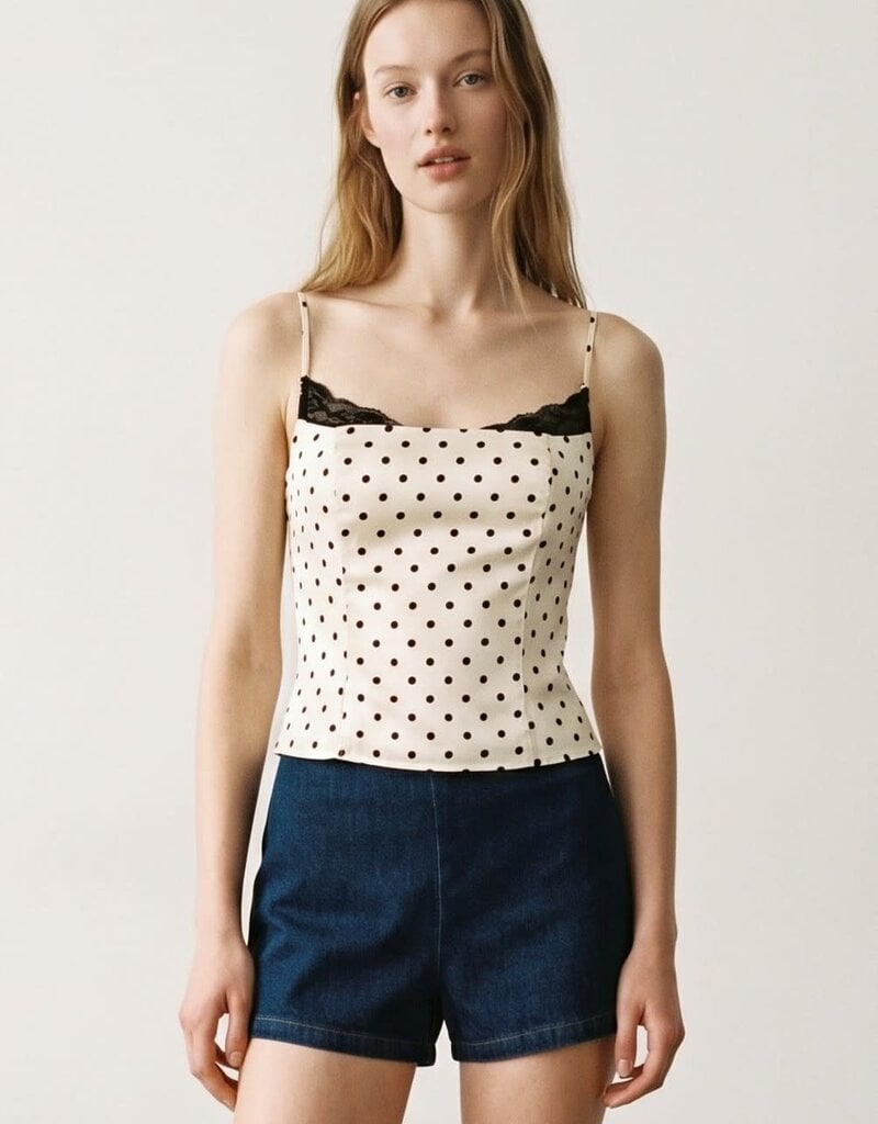 Peekaboo Lace Trim Polka Dot Cami Top