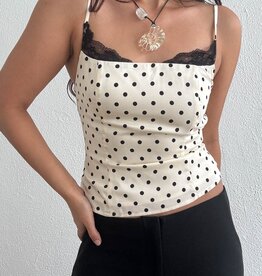 Peekaboo Lace Trim Polka Dot Cami Top
