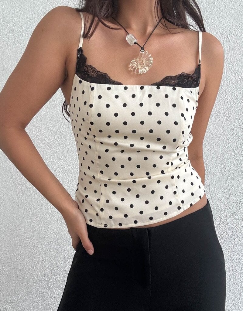 Peekaboo Lace Trim Polka Dot Cami Top