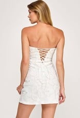 Strapless Beaded Floral Mini Dress