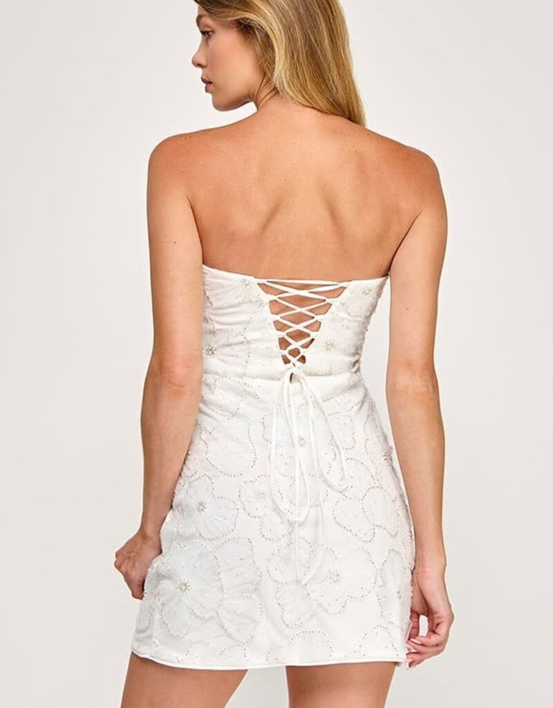 Strapless Beaded Floral Mini Dress