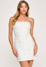 Strapless Beaded Floral Mini Dress