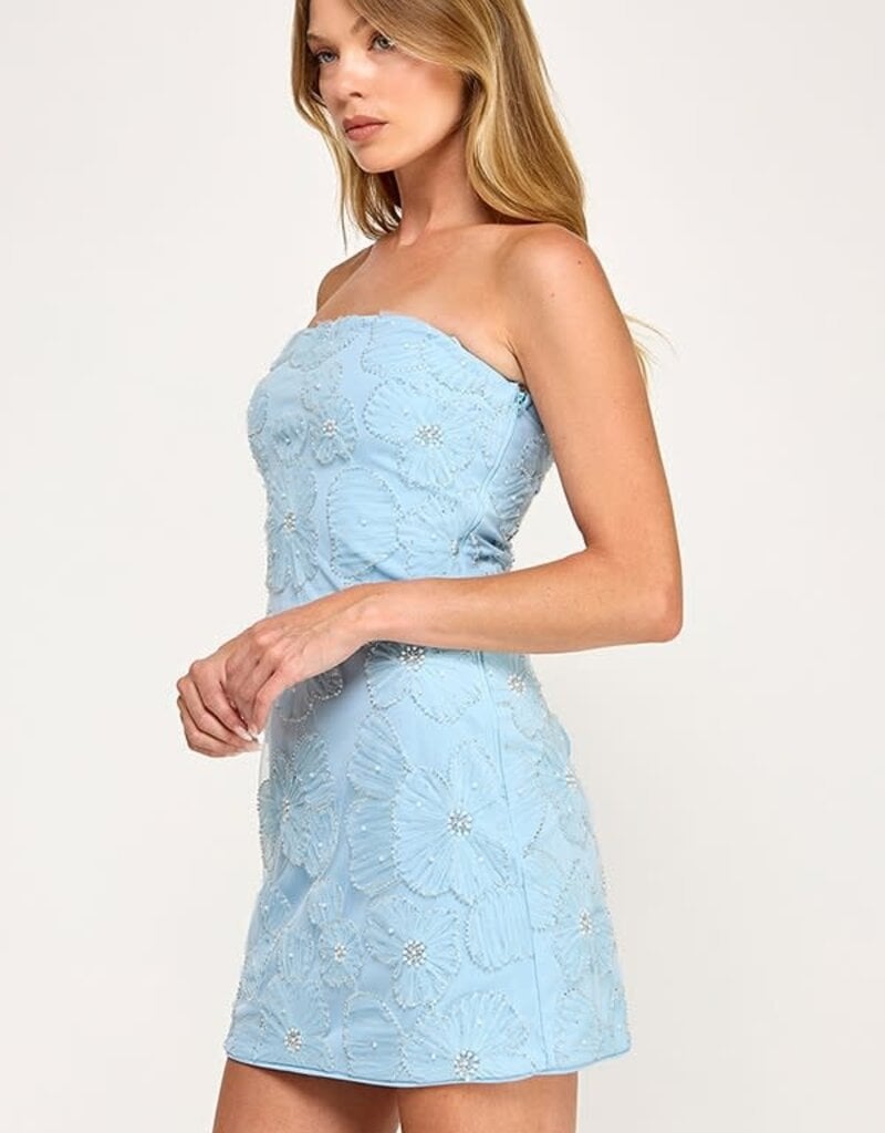 Strapless Beaded Floral Mini Dress