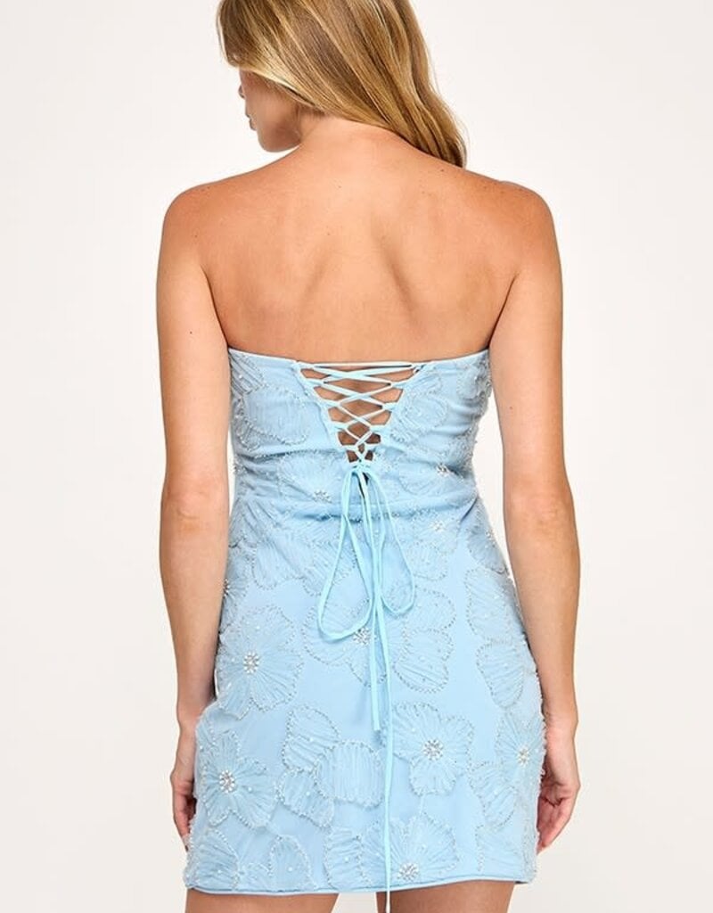 Strapless Beaded Floral Mini Dress