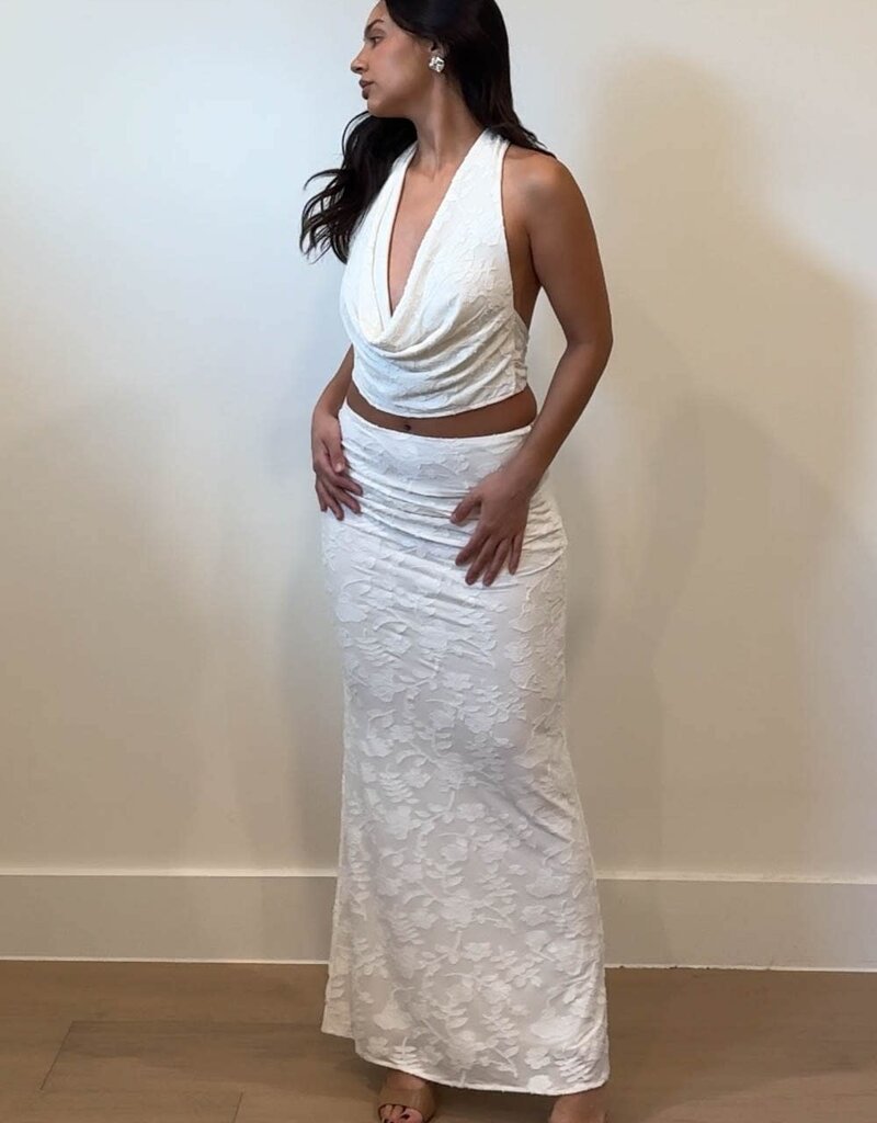 Plunge Cowl Neck Top Maxi Skirt Set