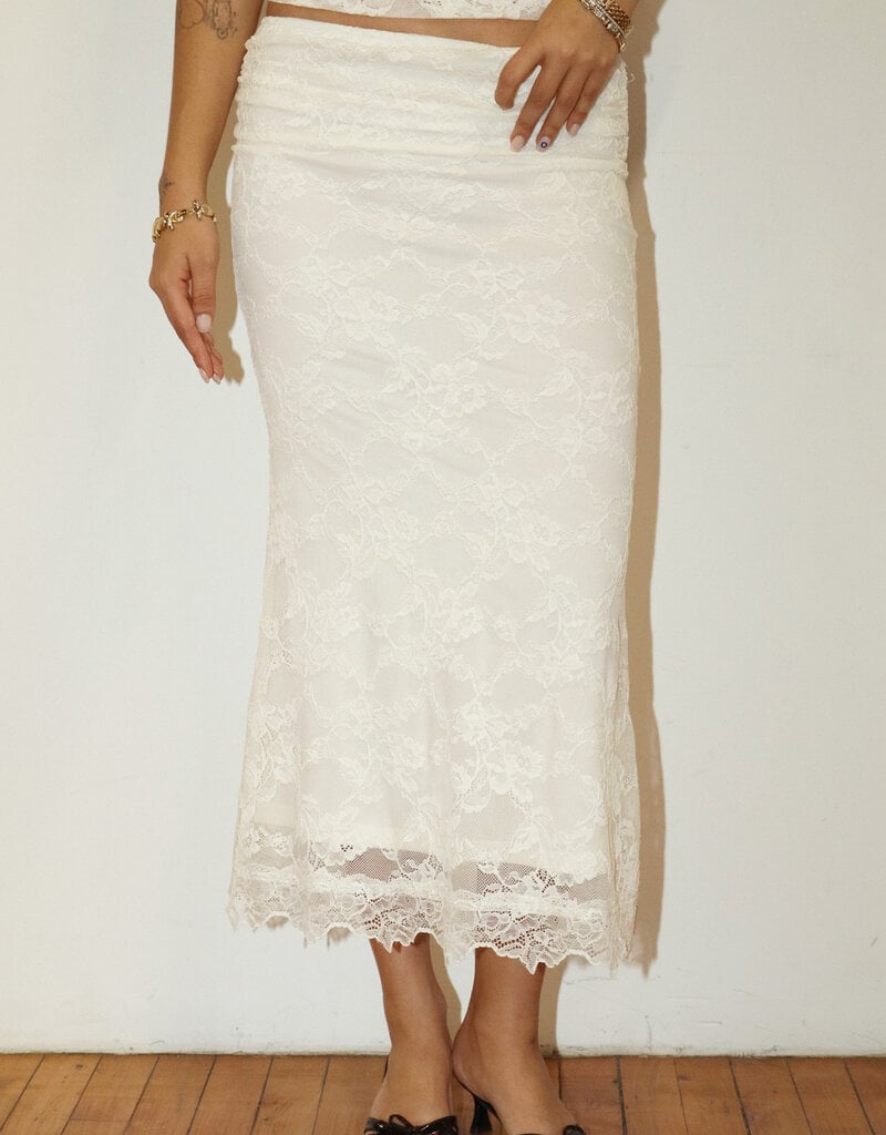 Danielle Ruched Lace Midi Skirt