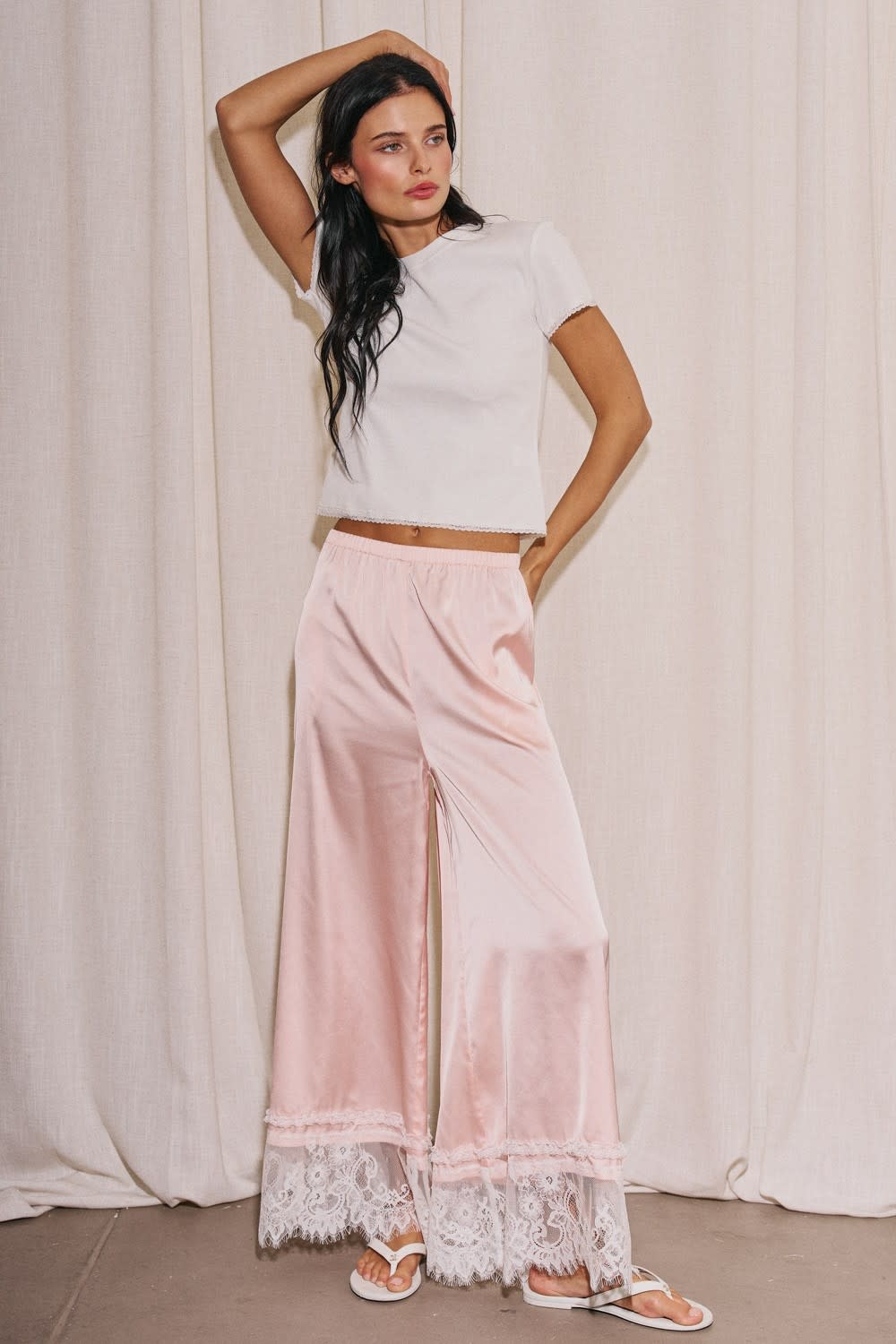 Daphne Satin Lace Trim Pants - SPLASH
