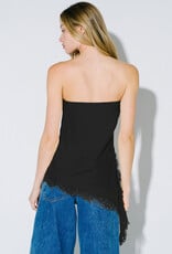 Satin Asymmetrical Strapless Top with Lace Trim