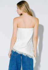 Satin Asymmetrical Strapless Top with Lace Trim