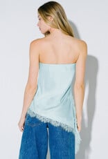Satin Asymmetrical Strapless Top with Lace Trim