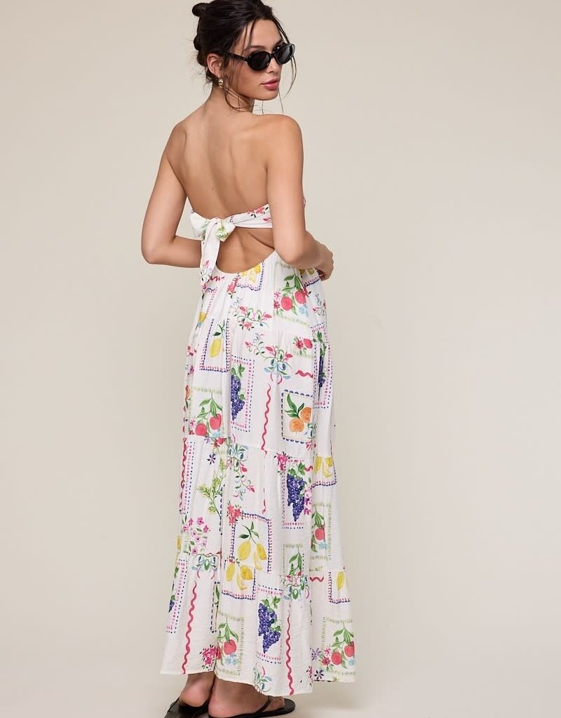 Vintage Fruit Strapless Tie Back Maxi Dress