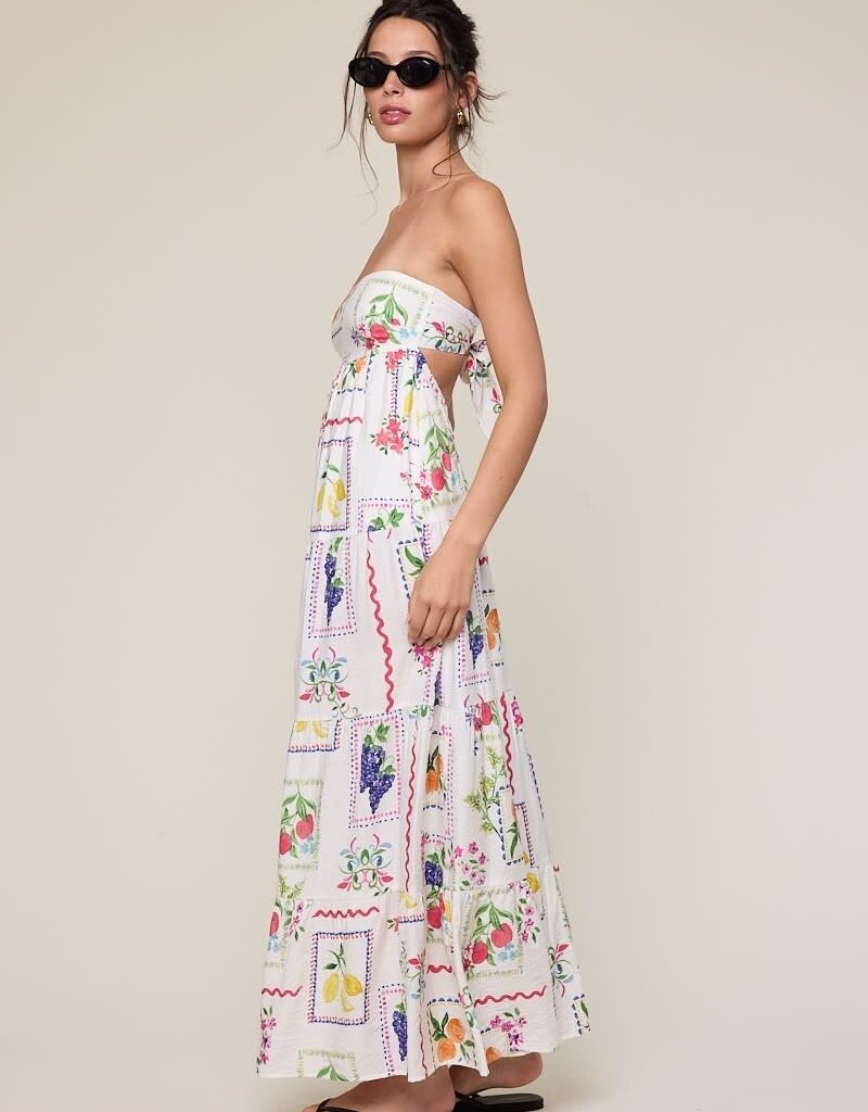 Vintage Fruit Strapless Tie Back Maxi Dress