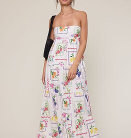 Vintage Fruit Strapless Tie Back Maxi Dress