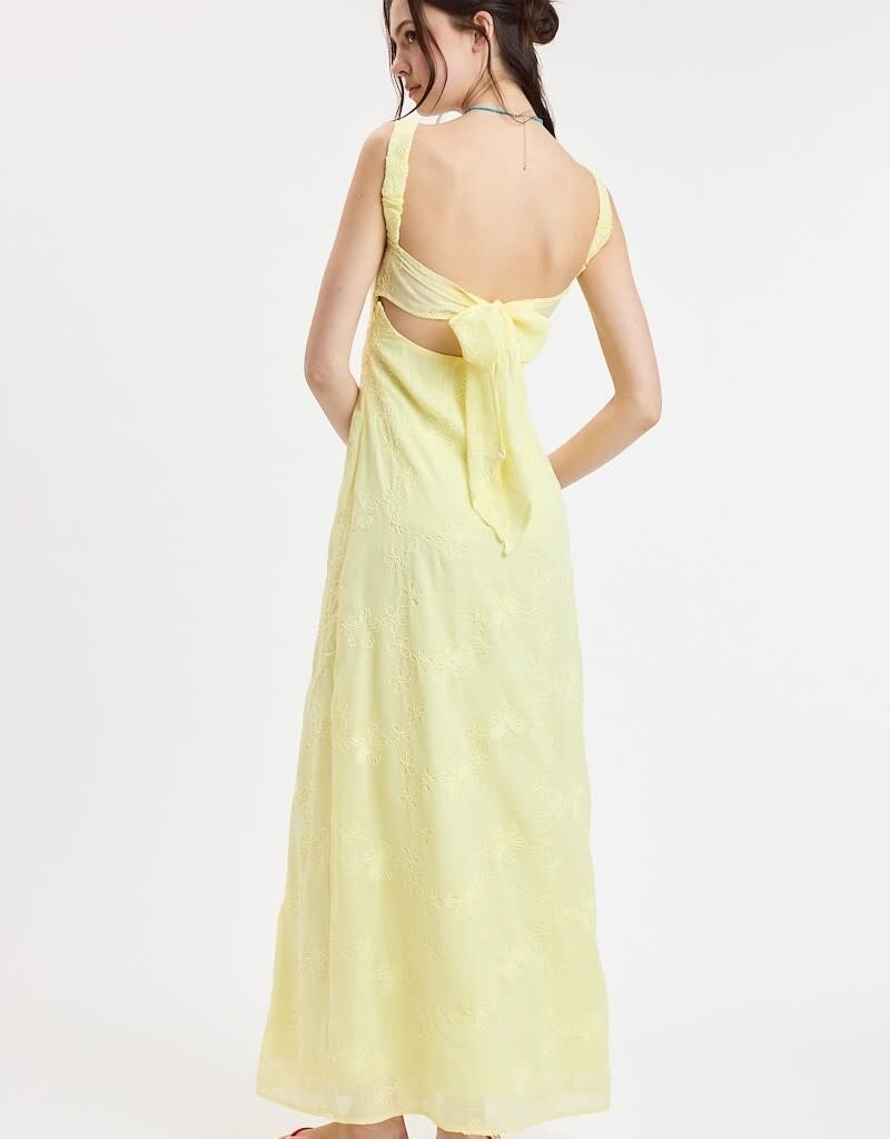 Evie Floral Embroidered Tie Back Maxi Dress