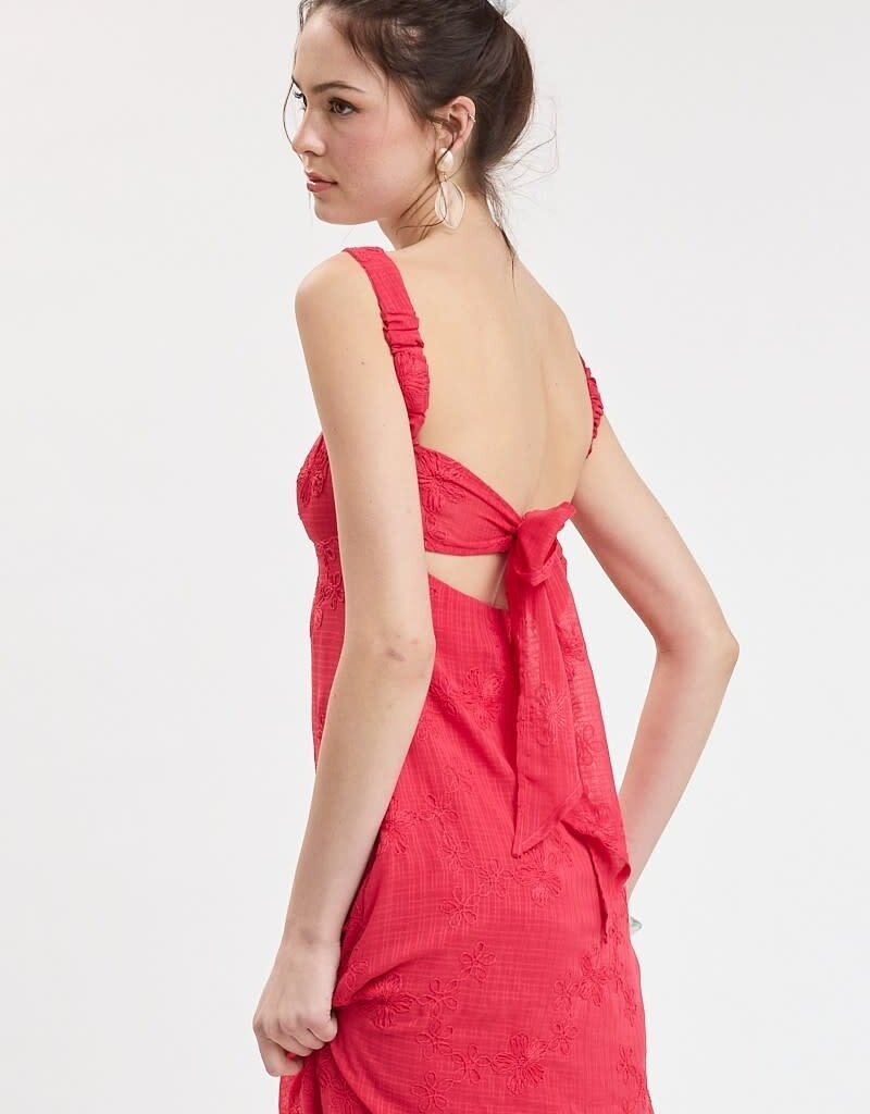 Evie Floral Embroidered Tie Back Maxi Dress