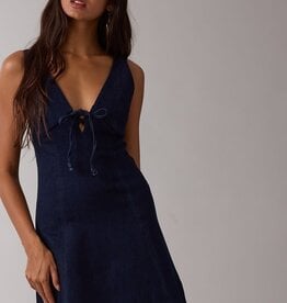 Tie Front Denim V Neck Mini Dress