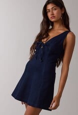 Tie Front Denim V Neck Mini Dress
