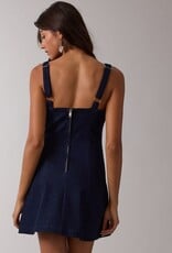 Tie Front Denim V Neck Mini Dress