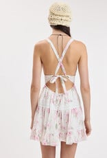 Floral Lace Trim Crossback Mini Dress