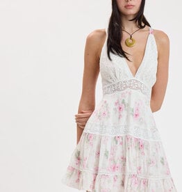 Floral Lace Trim Crossback Mini Dress
