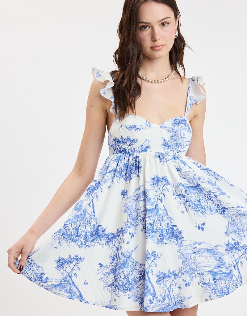Peaceful Lodge Bra Cup Ruffle Shoulder Mini Dress