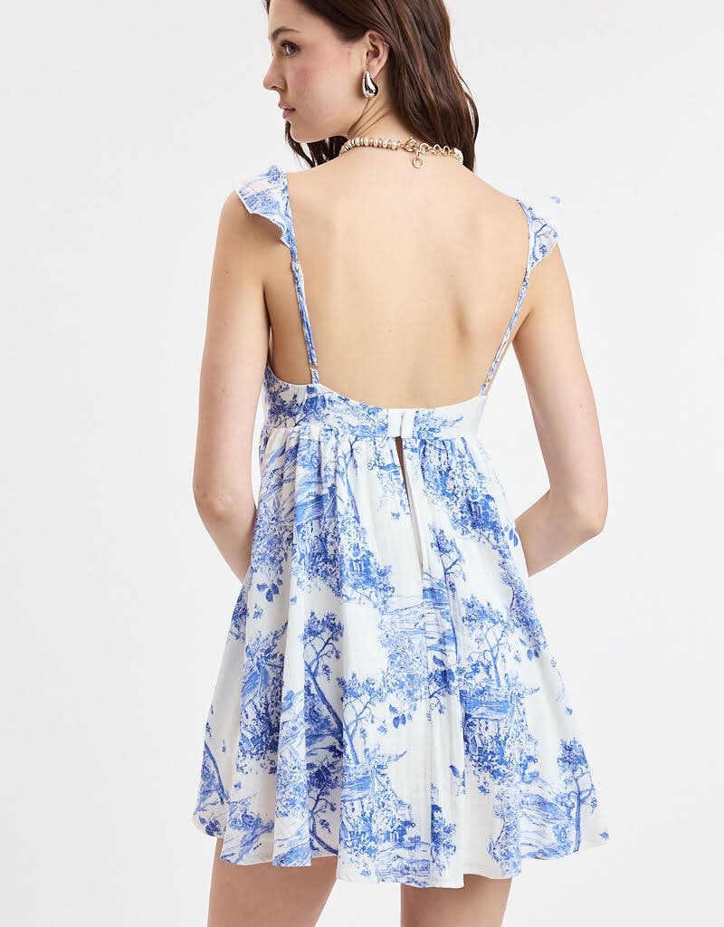 Peaceful Lodge Bra Cup Ruffle Shoulder Mini Dress