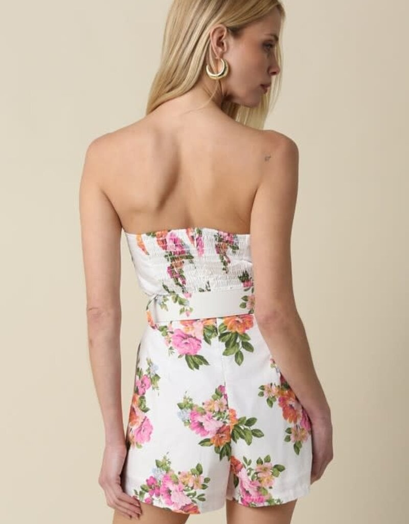 Skylar Floral Strapless Belted Romper