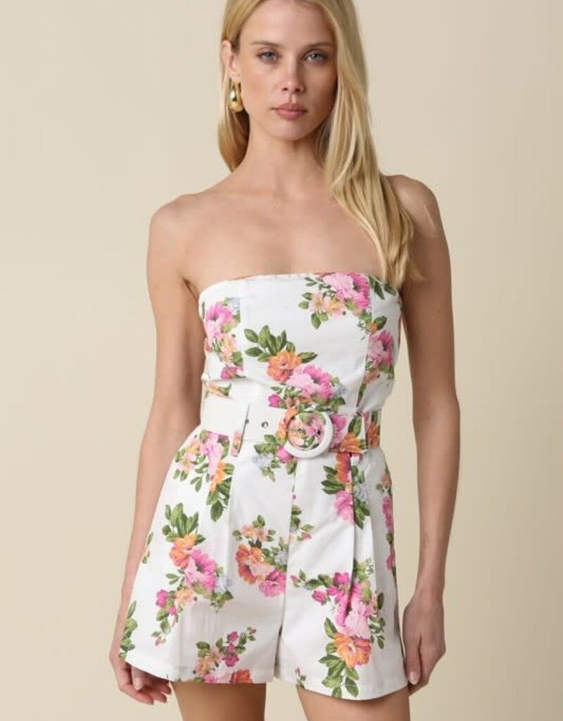 Skylar Floral Strapless Belted Romper