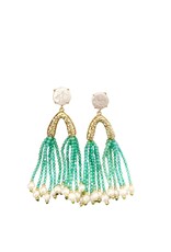 Paris Pearl Beaded Green Tassel Earrings