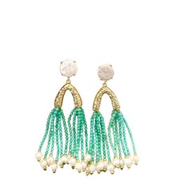Paris Pearl Beaded Green Tassel Earrings