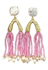 Paris Pearl Beaded Pink Tassel Earrings