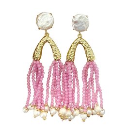 Paris Pearl Beaded Pink Tassel Earrings