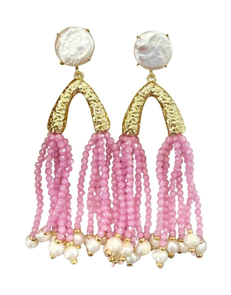 Paris Pearl Beaded Pink Tassel Earrings