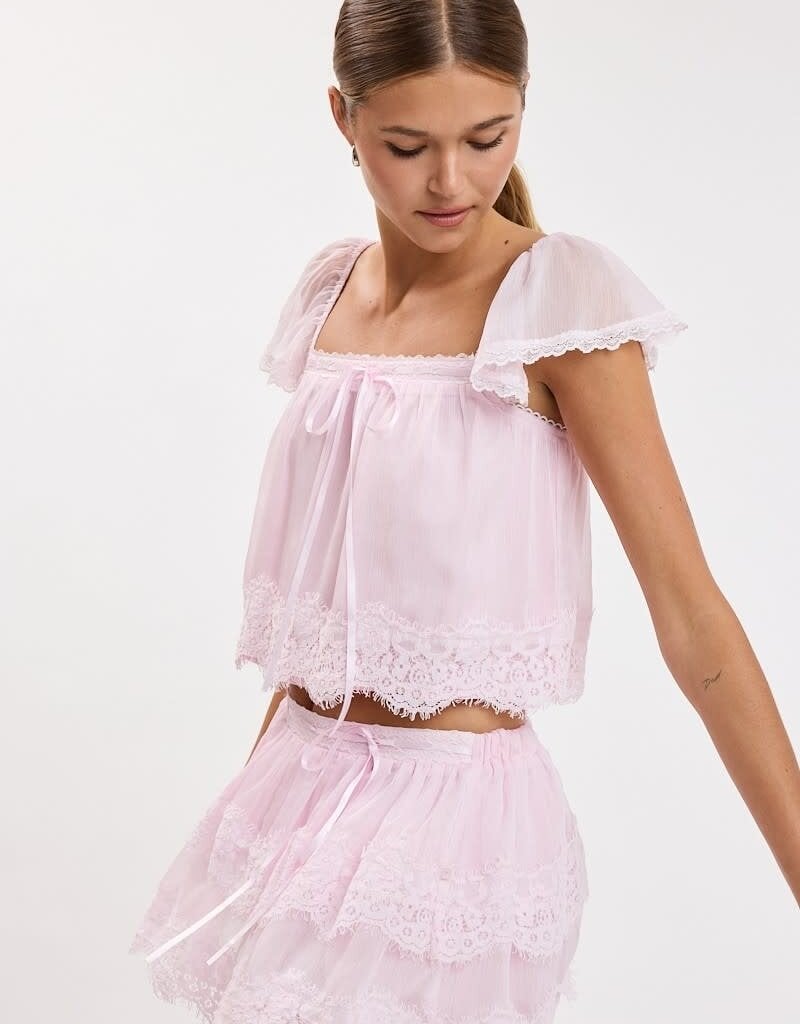 Colette Square Neck Lace Trim Crop Top