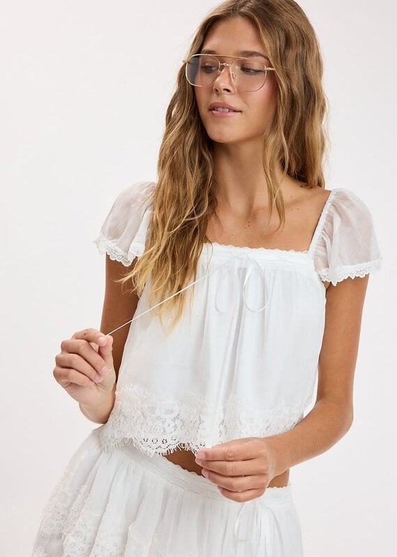 Colette Square Neck Lace Trim Crop Top