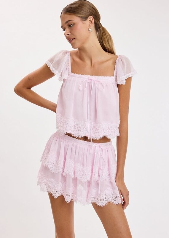 Colette Tiered Lace Trim Skort Mini Skirt